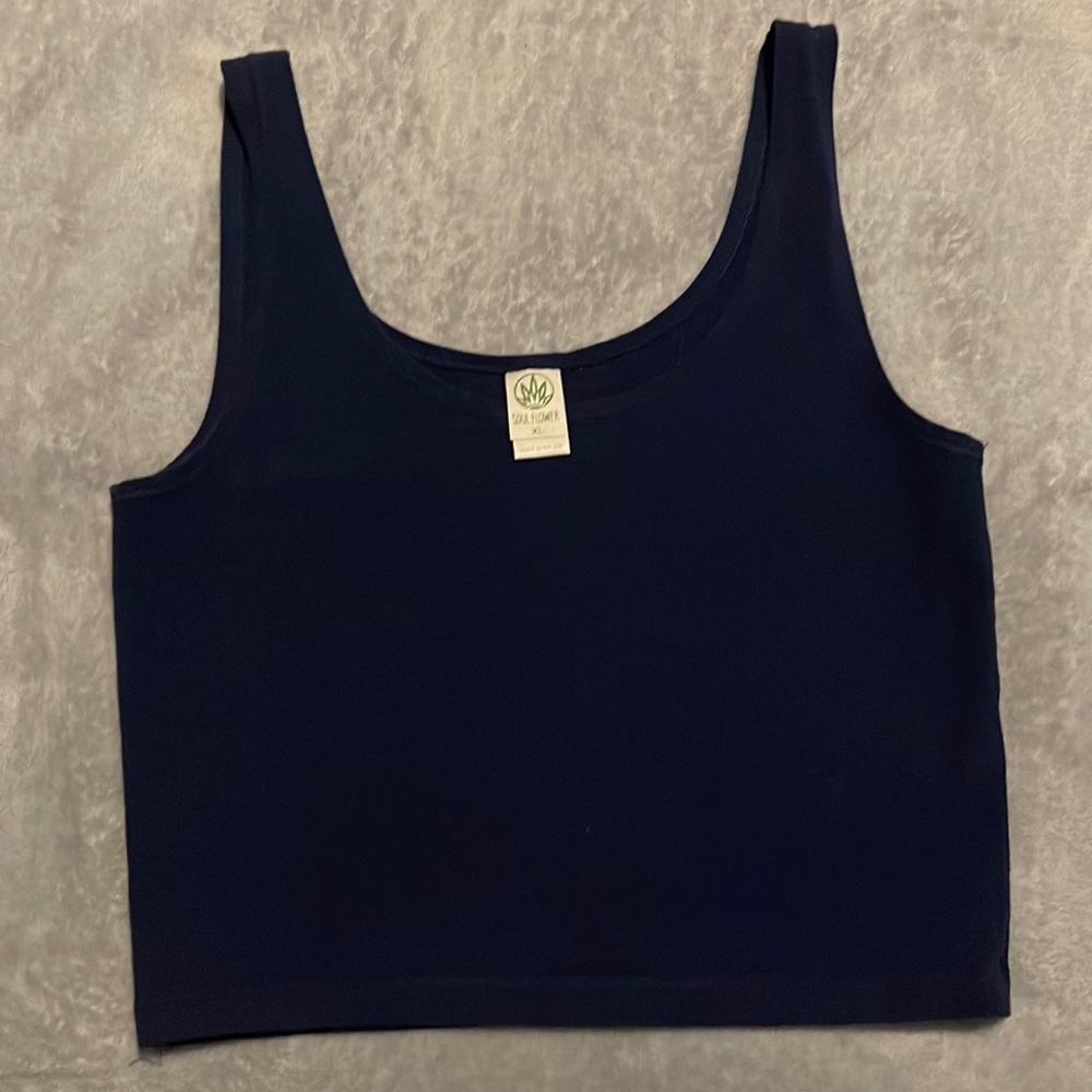 Navy blue soul flower, crop top size extra-large